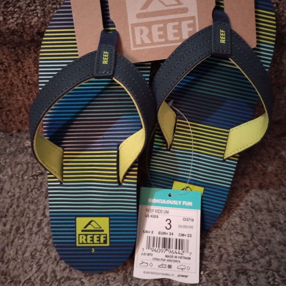 Reef Kids Flip Flops with Blue and Yellow Stripes